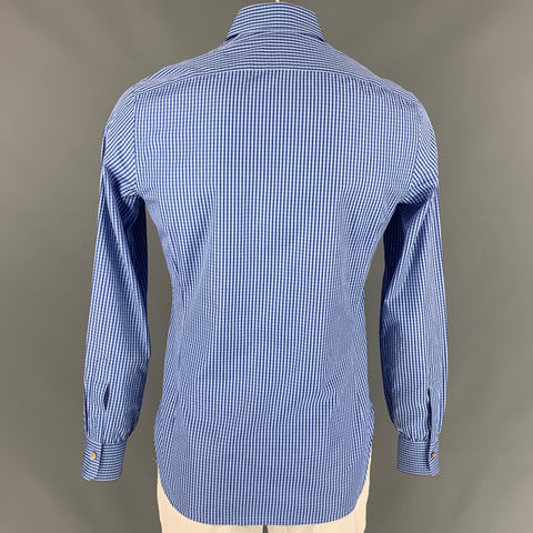 KITON for BARNEY'S NEW YORK Size 42 Light Blue Gingham Cotton Spread Collar Long Sleeve Shirt
