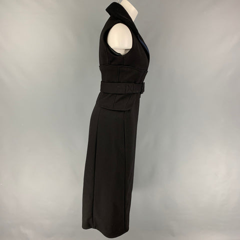 VICTORIA BECKHAM Taille 4 Manteau ceinturé sans manches en laine vierge noire