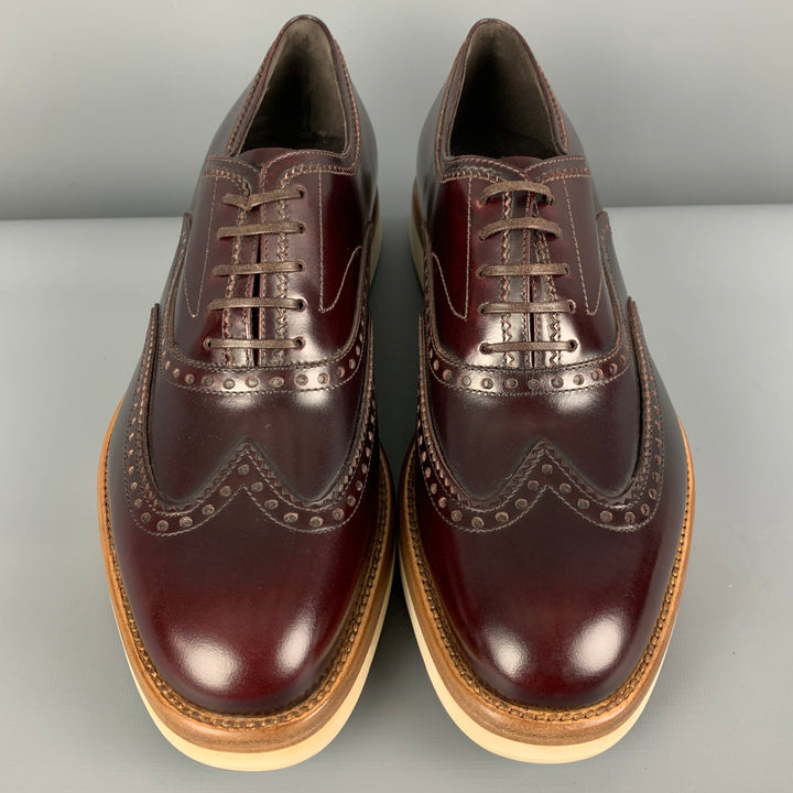 SALVATORE FERRAGAMO Size 7 Burgundy Perforated Leather Wingtip Lace Up Shoes
