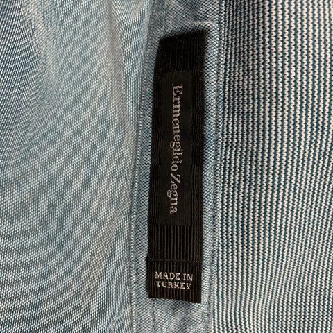 ERMENEGILDO ZEGNA Size S Blue White Heather Cotton Short Sleeve Polo