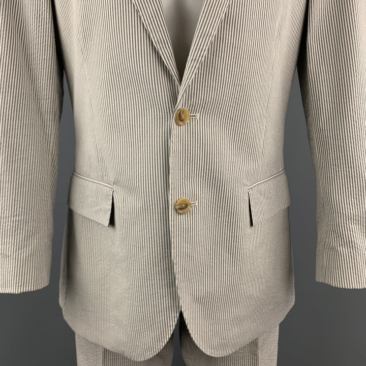 J. CREW 39 Regular Grey & Cream Stripe Seersucker Suit