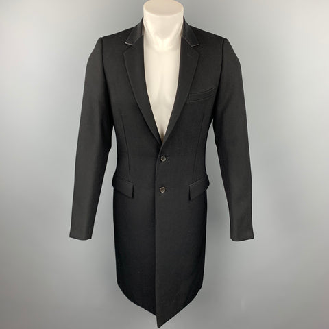 DIOR HOMME Fall 2015 Size 38 Black Wool Leather Collar Notch Lapel Coat