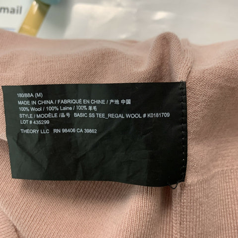 THEORY Size M Pink Solid Wool Short Sleeve T-shirt