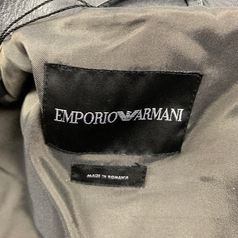 EMPORIO ARMANI Size 34 Grey Leather Biker Jacket