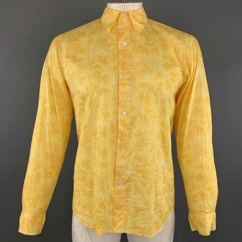 AGNES B. Taille L Chemise à manches longues boutonnée en coton texturé imprimé peau de serpent jaune
