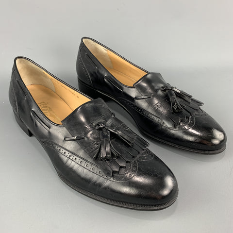 SALVATORE FERRAGAMO Size 11.5 Black Leather Eyelash Tassel Loafers