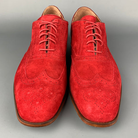 FLORSHEIM by DUCKIE BROWN Size 13 Red Perforated Leather Wingtip Lace Up Shoes