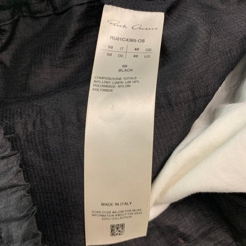 RICK OWENS SS23 Size 34 Black Textured Linen Nylon Drop-Crotch Casual Pants
