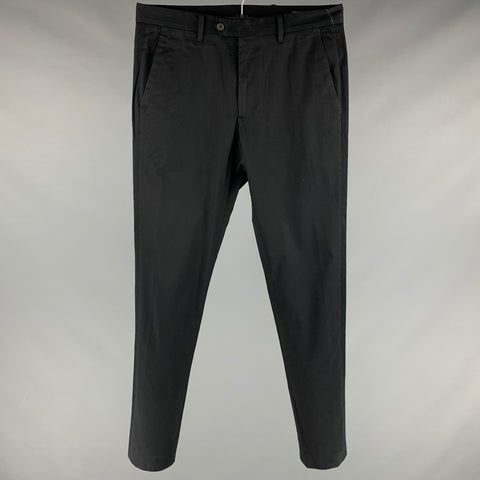 JOHN VARVATOS Taille 33 Pantalon décontracté en coton élasthanne noir à devant plat