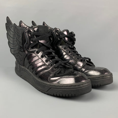 JEREMY SCOTT x ADIDAS Size 9 Black Patent Leather High Top Sneakers