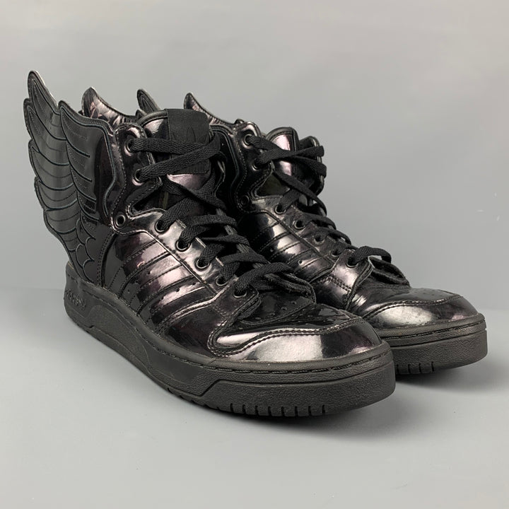 JEREMY SCOTT x ADIDAS Size 9 Black Patent Leather High Top Sneakers