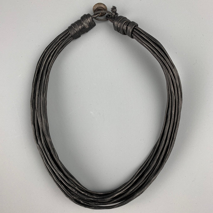 VINTAGE Dark Brown Woven Leather Choker Necklace