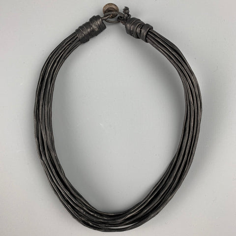VINTAGE Collier ras du cou en cuir tissé marron foncé