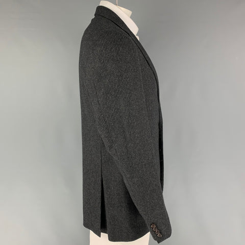 POLO by RALPH LAUREN 42 Long Charcoal Pinstripe Wool / Cashmere Notch Lapel  Suit