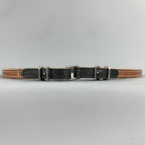 MAISON MARGIELA Size 40 Tan Contrast Stitch Leather Double Buckle Belt