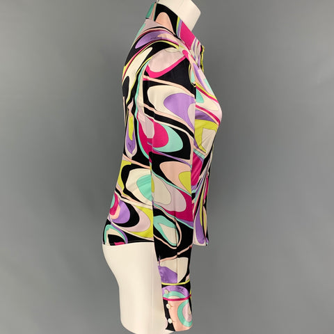 EMILIO PUCCI Size 6 Multi-Color Silk Abstract Button Down Blouse