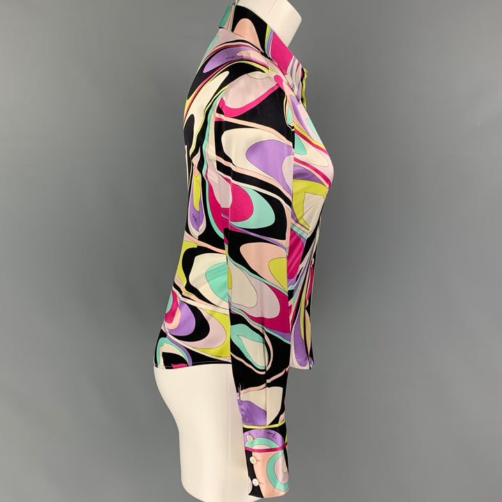 EMILIO PUCCI Size 6 Multi-Color Silk Abstract Button Down Blouse