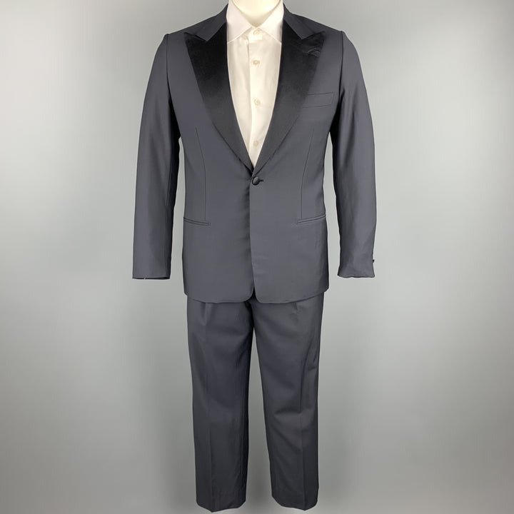 BRIONI Size 40 Regular Navy Solid Wool Peak Lapel Tuxedo