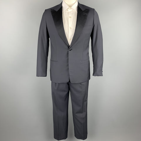 BRIONI Size 40 Regular Navy Solid Wool Peak Lapel Tuxedo