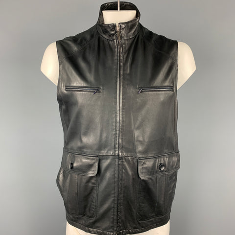FRATELLI ROSSETTI Chaleco con cremallera de cuero negro Talla XXL