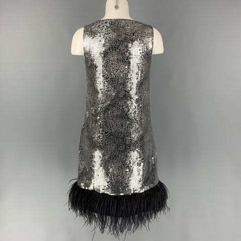 BADGLEY MISCHKA COLLECTION Taille S Robe en plumes d'autruche à paillettes en polyester argenté et noir
