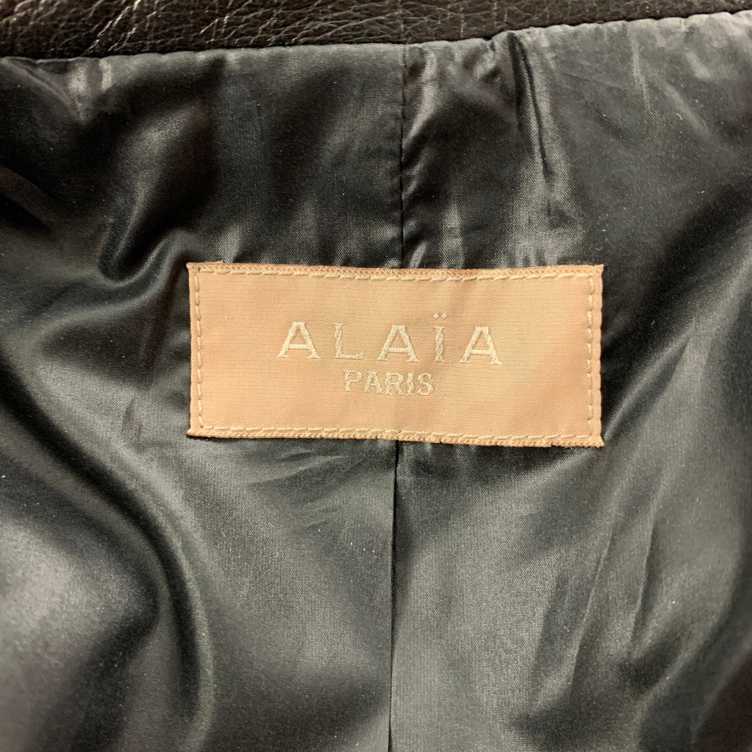 ALAIA Taille 8 Robe-Manteau Peplum Double Boutonnage En Peau D'Agneau Noir