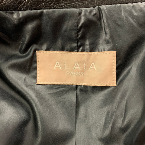 ALAIA Talla 8 Abrigo de vestir peplum de doble botonadura de piel de cordero negro