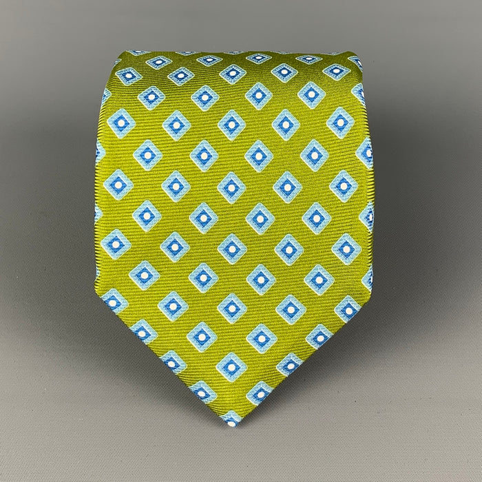 KITON Light Blue Chartreuse Rhombus Silk Tie