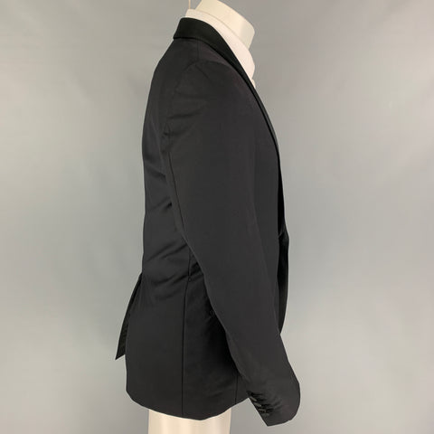 LANVIN Taille 38 Manteau de sport à col châle en laine noire Mohair