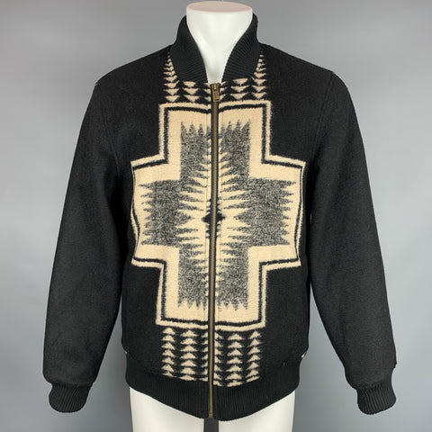 PENDLETON Size M Black & Beige Woven Wool Blend Snaps Jacket