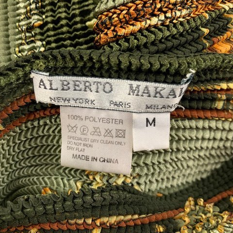 ALBERTO MAKALI Size M Olive Gold Polyester Pleated 3/4 Sleeves Dress Top