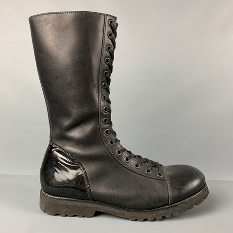 EMPORIO ARMANI Size 12 Black Leather Lace Up Combat Boots
