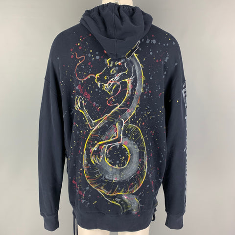 FAITH CONNEXION Size S Navy Multi-Color Painted Cotton Hooded Sweatshirt