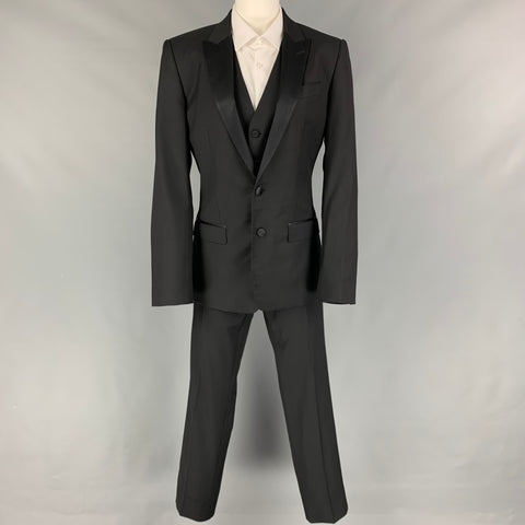 DOLCE &amp; GABBANA Taille 36 Costume 3 pièces en laine mélangée noire à revers cranté