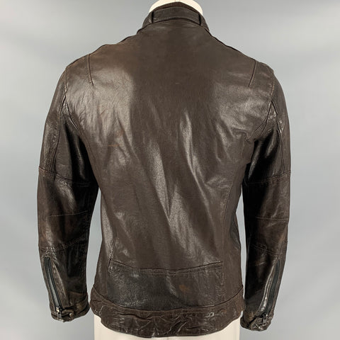 ALLSAINTS Size S Brown Distressed Leather Zip Up Jacket