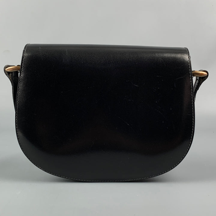 Vintage CELINE Black Leather Crest Saddle Handbag