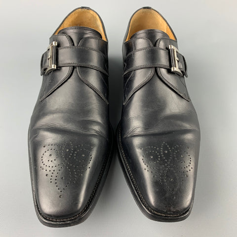 SAKS FIFTH AVENUE by MAGNANNI Size 11.5 Black Perforated Leather Monk Strap Loafers