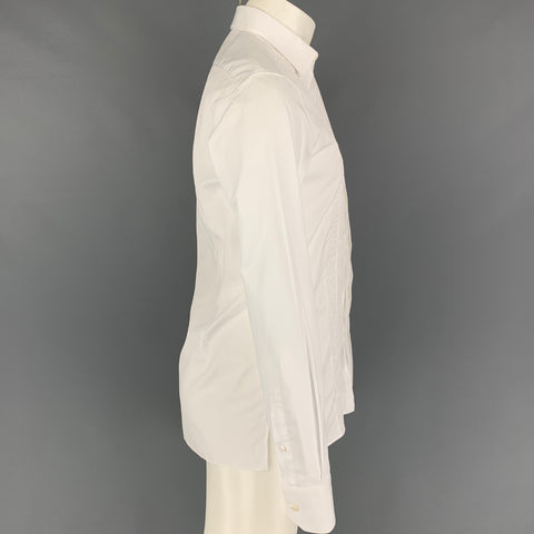 LANVIN Size M White Ruffled Cotton Tuxedo Long Sleeve Shirt
