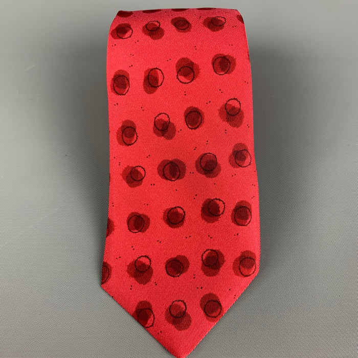 HERMES 5175 IA Red Circles Silk Tie