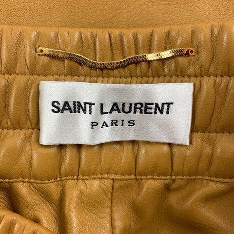 SAINT LAURENT Pantalones con cordón de cuero mostaza talla 2