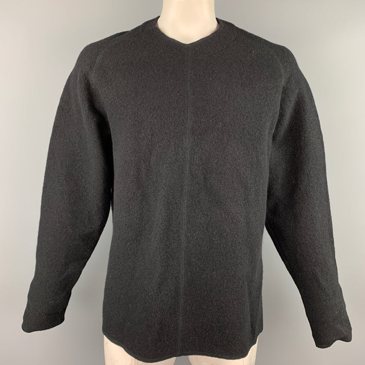 RYAN ROBERTS Taille XL Pull à col en V en laine texturée noire