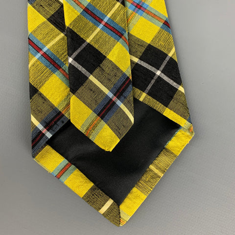 RONNIE HEK Yellow Navy Plaid Silk Tie