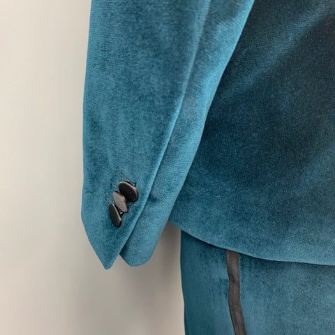 HUGO BOSS Size 40 Regular Teal Cotton Velvet Notch Lapel Tuxedo Suit
