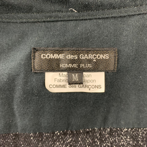 COMME des GARCONS HOMME PLUS Size M Black & Silver Metallic Wool Blend Rubber Buttons Long Sleeve Shirt