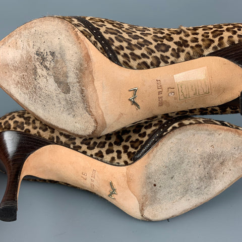 ALEXANDRA NEEL Taille 7 Escarpins à nœuds en poils de veau marron beige avec imprimé animal