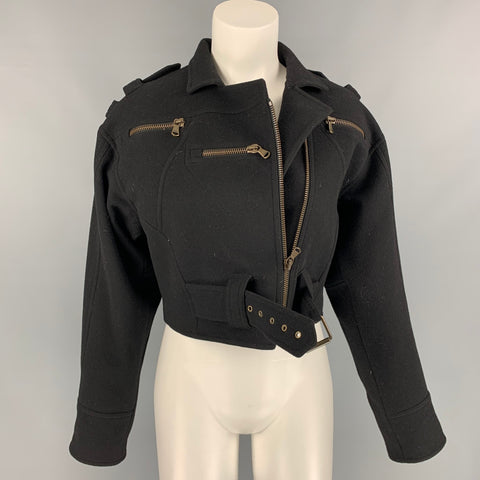 Colección RALPH LAUREN Talla 6 Chaqueta corta con cinturón de lana / cachemira negra