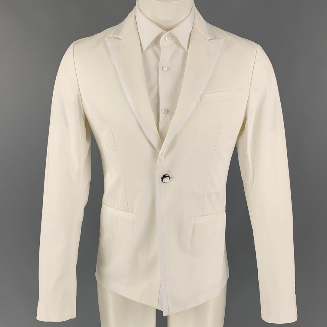 JUST CAVALLI Size 38 White Cotton Peak Lapel Sport Coat