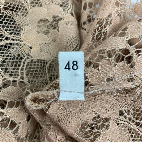 GUCCI SS 16 Size S Beige & Orange Lace Applique Polyamide Blend Button Down Long Sleeve Shirt