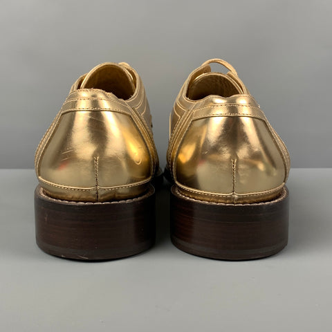 CALVIN KLEIN COLLECTION Size 12 Gold Leather Lace Up Shoes