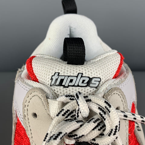 BALENCIAGA Size 12 White Red Mixed Materials Lace Up Triple S Sneakers